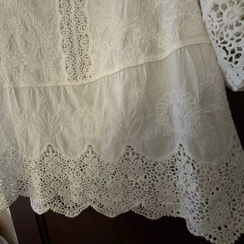 Democracy Embroidered Lace Top Women's S White Fairy Festival Boho - Picture 4 of 14